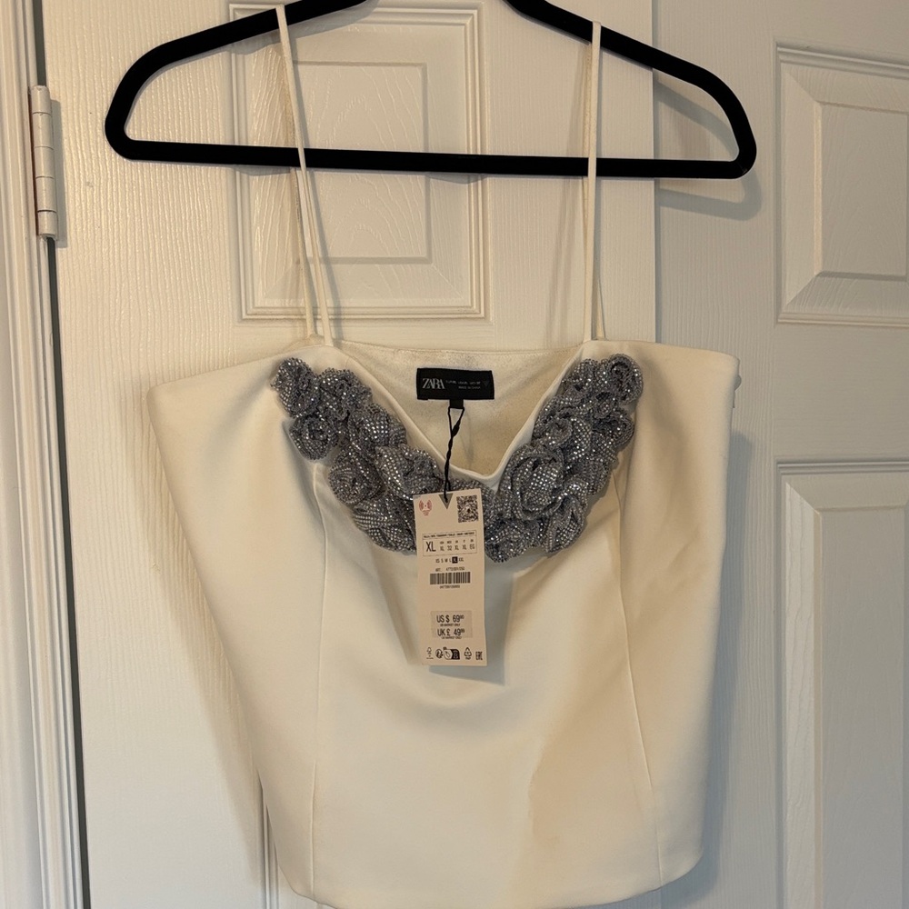Zara Cream and Gray Embellished Camisole